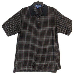 Alan Flusser Black Plaid Mens Mercerized Cotton Polo Shirt Size M